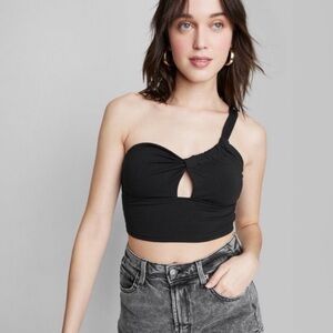 Wild Fable Black One-Shoulder Cutout Crop Top